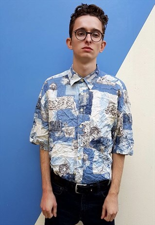 VINTAGE WHITE AND BLUE PATTERNED SHIRT
