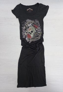 00's Guns N Roses Dress Dark Grey Midi