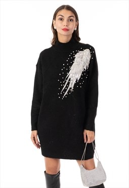 Multi Diamonded and Sequin pattern Embroidered Long Jumper