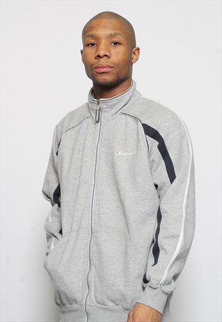 VINTAGE CHAMPION BIG LOGO FULL ZIP SWEATSHIRT GREY