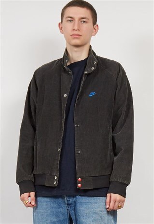 VINTAGE 90'S NIKE WASHED BLACK CORDUROY BOMBER JACKET