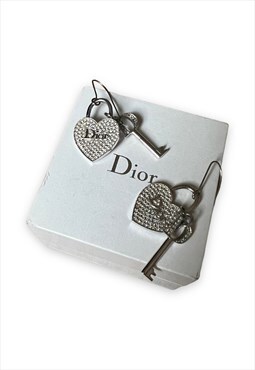 Dior earrings galliano diamante heart key lock earrings