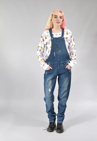 VINTAGE DARK BLUE FADED DISTRESSED DUNGAREES