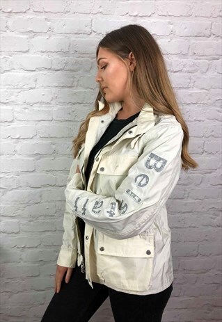 VINTAGE 90S BELSTAFF BIKER JACKET IVORY WHITE MEDIUM