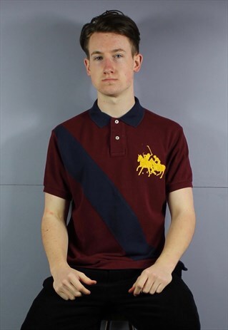 VINTAGE POLO RALPH LAUREN POLO SHIRT IN BURGUNDY WITH EMBROI
