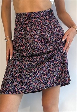 Vintage Agre a Ble Floral Print Purple Knee Length Skirt 