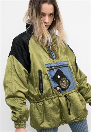 VINTAGE STARTER JACKET SYMBOLS SINCHED IN WAIST QUARTER ZIP