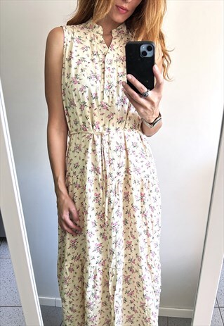 PASTEL YELLOW FLORAL MAXI BAGGY DAY TO DAY DRESS S