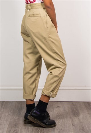 90'S REWORK TAPERED BEIGE DICKIES HIGH WAIST TROUSERS