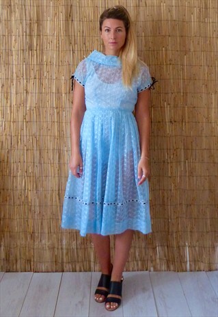 VINTAGE 60'S CUTE BABYDOLL BLUE DRESS, SIZE SMALL
