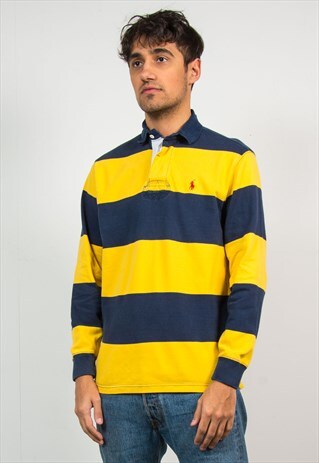 RALPH LAUREN RUGBY SHIRT YELLOW AND BLUE STRIPED