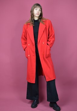 Vintage red classic 80's long wool coat