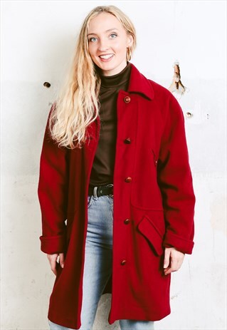 VINTAGE 80S RED WOOL WINTER COAT