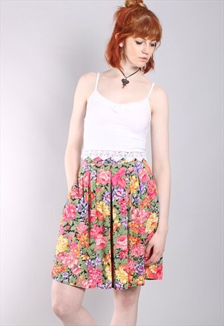 VINTAGE 80S FLORAL PATTERNED PLEAT FRONT CULOTTE SHORTS