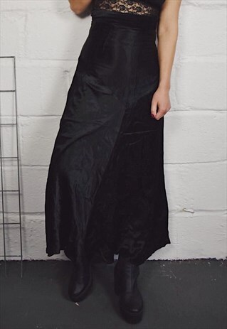 VINTAGE 70S BLACK SATIN MAXI SKIRT HALLOWEEN
