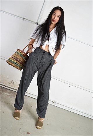 VINTAGE 80S PARIS CHIC HIGH WAIST LOOSE TROUSERS IN GREY