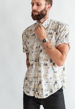 VINTAGE 70S BOHO FESTIVAL SHIRT IN CREAM PATTERN