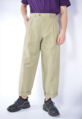 Vintage beige classic 80's straight linen suit trousers 