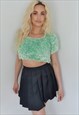 Short Sleeve Cropped Fluffy Knit Cowgirl Summer Top Green