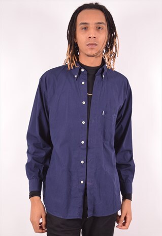 LEVI'S MENS VINTAGE SHIRT MEDIUM NAVY BLUE 90S
