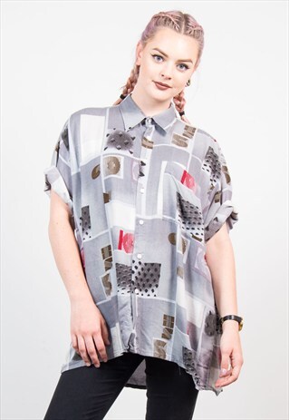 VINTAGE 90'S GREY ABSTRACT OVERSIZED SHIRT