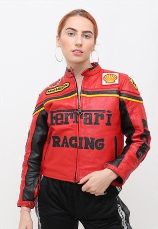 RARE Y2K Ferrari Racing Red Leather Patch Jacket | HandsomeFreaks ...