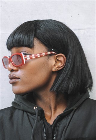 VINTAGE UNIQUE RED STRIPE HANDLE SUNGLASSES 60S 80S 90S
