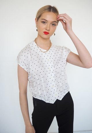 VINTAGE WHITE POLKA DOT CROPPED BLOUSE