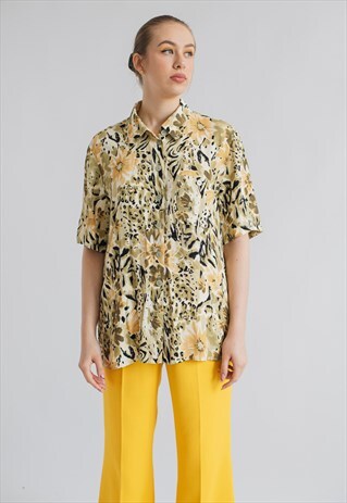 VINTAGE BOXY FIT SHORT SLEEVE FLORAL PRINTED SHIRT M