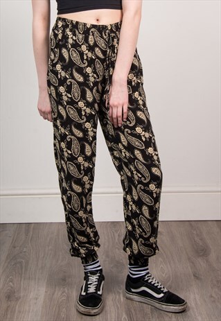 VINTAGE 90'S BLACK & WHITE PAISLEY PRINT TROUSERS