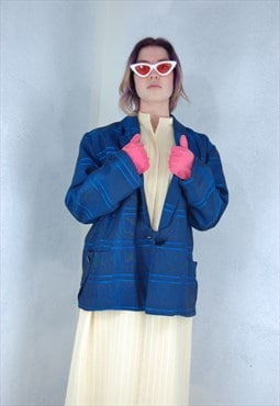 Vintage 80's retro baggy tartan glam blazer jacket in blue