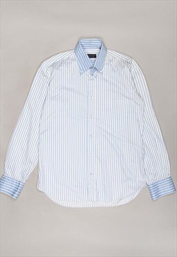 Gucci white/blue vertically striped long sleeved shirt 