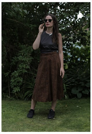VINTAGE 80'S MIDI BROWN ANIMAL PRINT SKIRT
