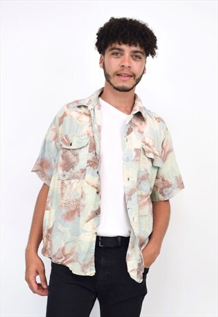 VINTAGE 90S LIGHT BLUE & PINK PRINT SHIRT