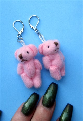 PINK PLUSH TEDDY BEAR FUN FESTIVAL KAWAII EARRINGS