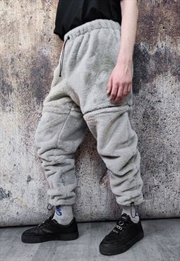 Bright fleece joggers green 2in1 pants handmade shorts grey