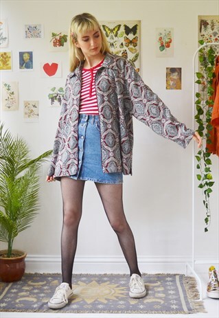 VINTAGE FLORAL ZIP UP BOMBER JACKET