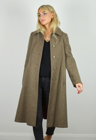 VINTAGE 70S LONG BROWN WOOL COAT