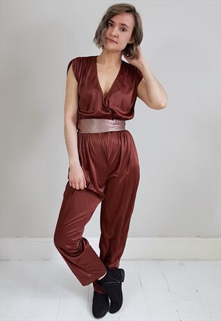 VINTAGE 80'S SILKY DISCO WRAP AROUND PLAYSUIT