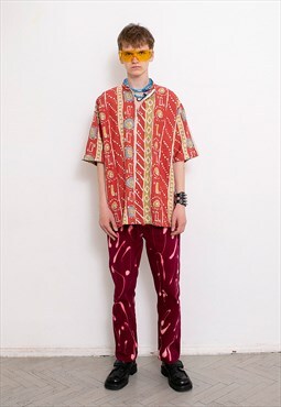 Vintage 90s Shirt Cotton Aztec Pastel Quarter Zip Collar