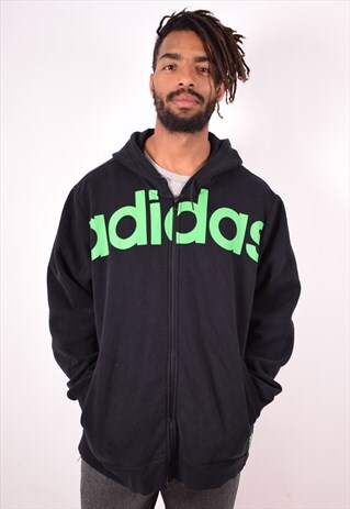 ADIDAS MENS VINTAGE HOODIE JACKET XXL BLACK 90S