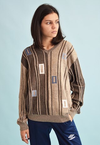 90'S RETRO ABSTRACT PATTERN JAZZY KNIT JUMPER