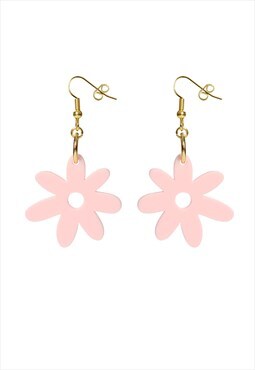 Flower power single drop earrings in baby pink. Cottagecore