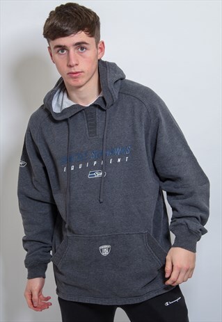 VINTAGE REEBOK SEATTLE SEAHAWKS HOODIE IN GREY XL