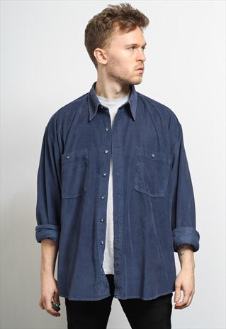 VINTAGE CORDUROY CORD SHIRT BLUE
