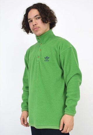 VINTAGE 90'S ADIDAS GREEN FLEECE WITH 1/4 BUTTONS