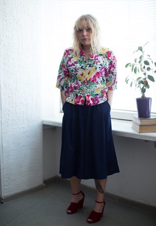 VINTAGE 80'S MULTI COLOUR FLOWER PATTERNED CROP TOP