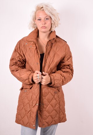 FILA WOMENS VINTAGE QUILTED JACKET LARGE BROWN 90S