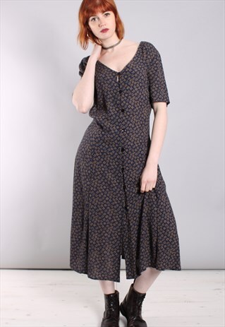 VINTAGE 90S FLORAL PATTERNED TIE BACK MIDI DRESS