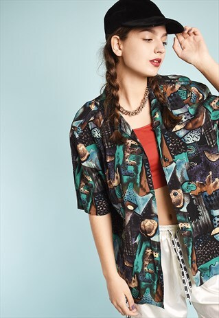 80'S RETRO BOHO ABSTRACT PRINT FESTIVAL SHIRT TOP